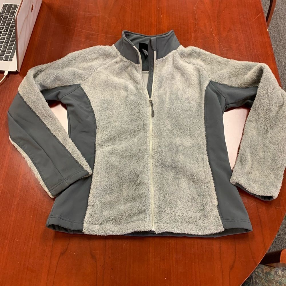 CB Fur Fleece & Scuba Gray Zip Up Jacket sz L Like New